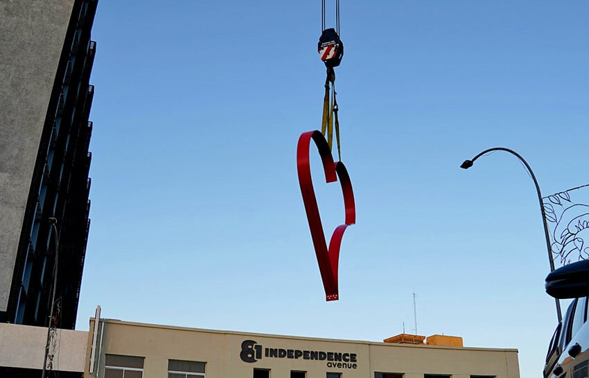 Installation of a heart photo frame, Windhoek, NAmibia